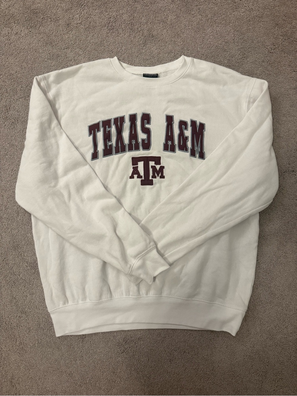 Texas A&M White Crewneck Sweatshirt with Maroon Script Size Large